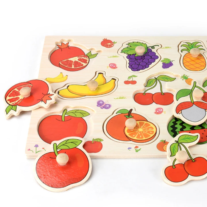 Montessori Wooden Puzzles Educational Toys Animals Fruits 3D