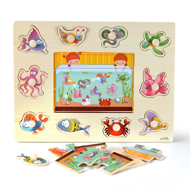 Montessori Wooden Puzzles Educational Toys Animals Fruits 3D