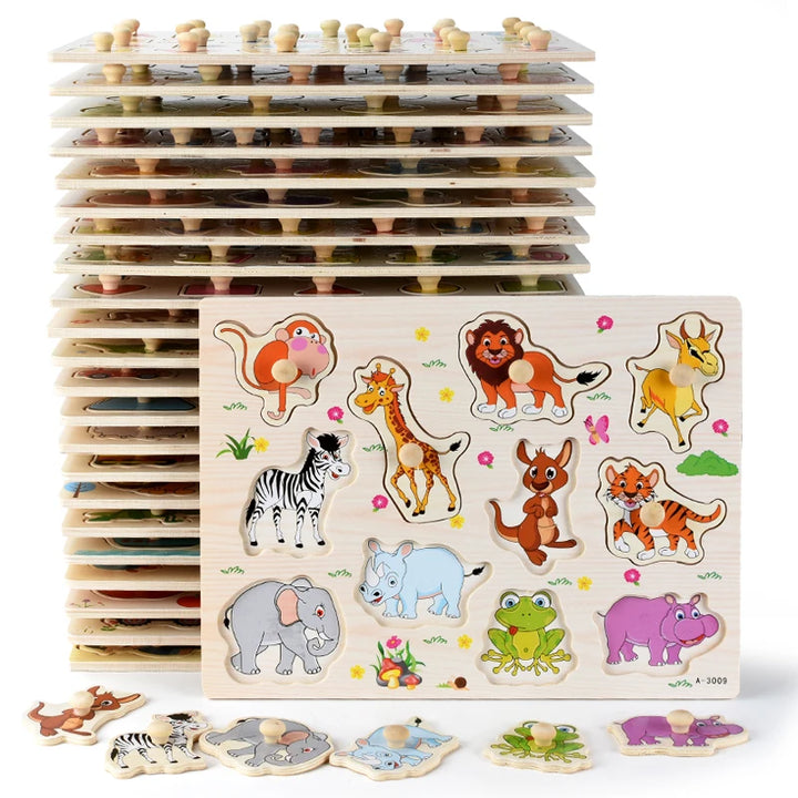 Montessori Wooden Puzzles Educational Toys Animals Fruits 3D