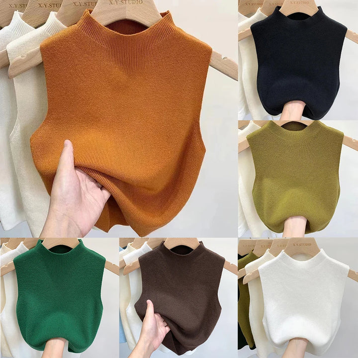 Women's Vest Tank Top Solid Color Knitted Tees