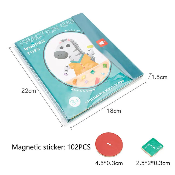 Magnetic Fraction Math Toys Wooden Book Set Educational