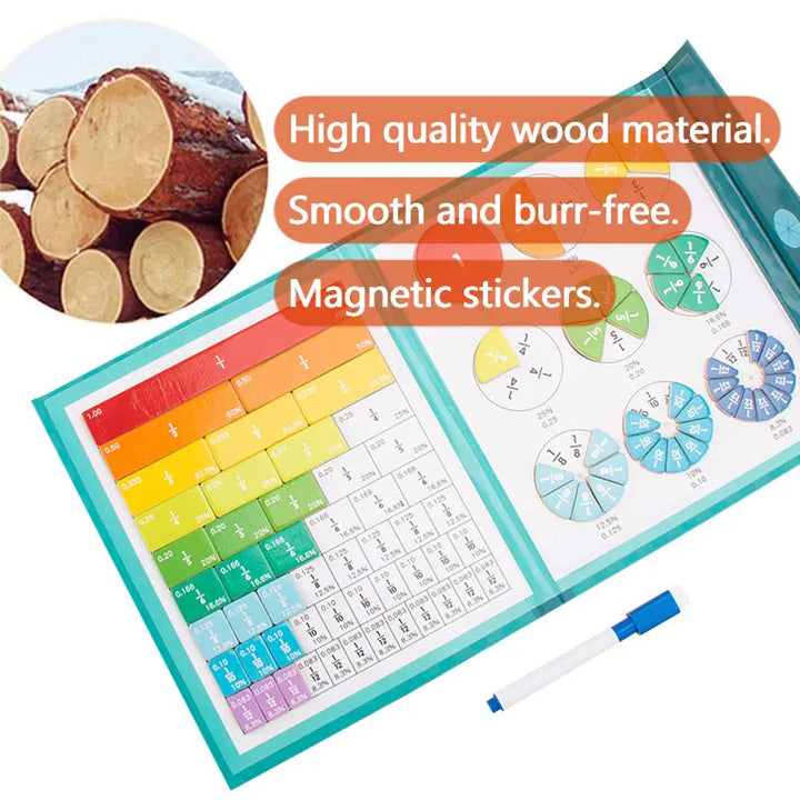 Magnetic Fraction Math Toys Wooden Book Set Educational