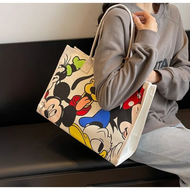 Disney Mickey Cartoon Canvas Shoulder Tote Bag Women's Fashion Mummy Bag