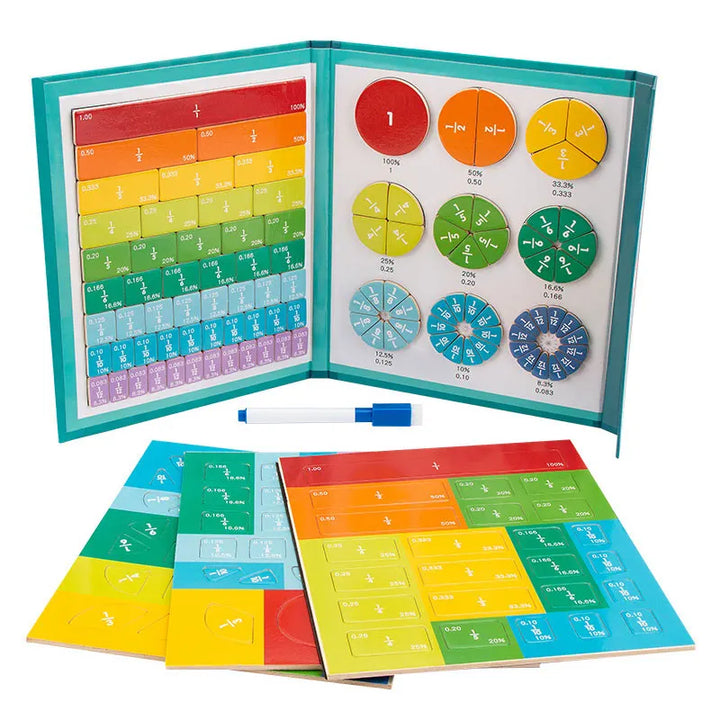 Magnetic Fraction Math Toys Wooden Book Set Educational