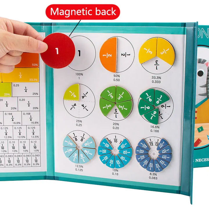 Magnetic Fraction Math Toys Wooden Book Set Educational