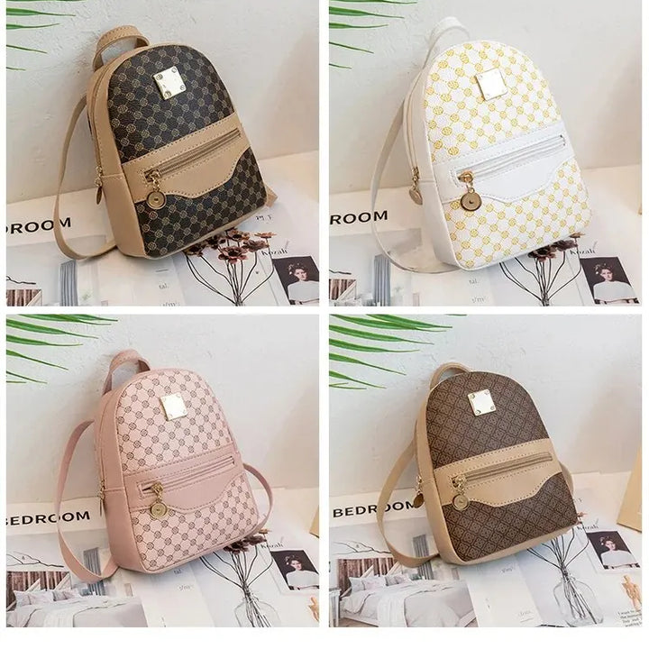 Checkered Pattern Shoulder Backpack Crossbody Bag for Women