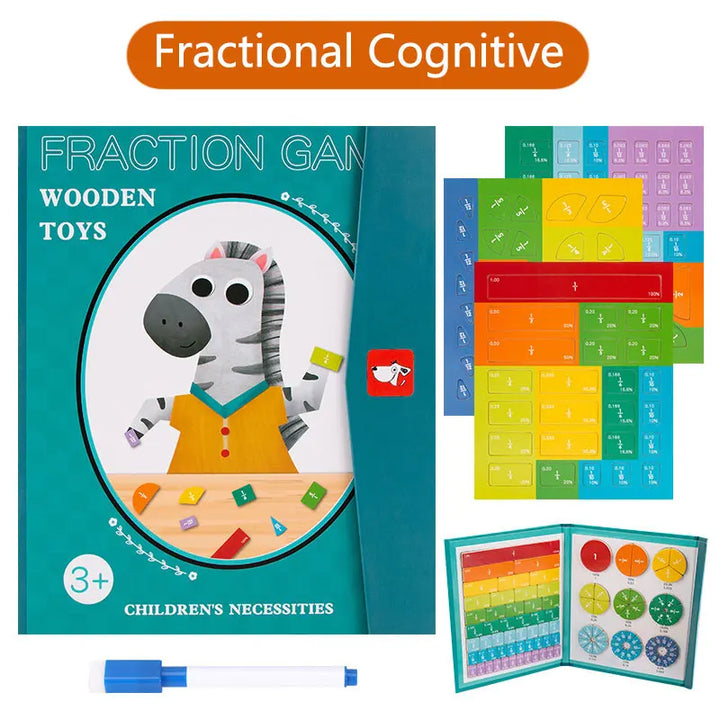 Magnetic Fraction Math Toys Wooden Book Set Educational