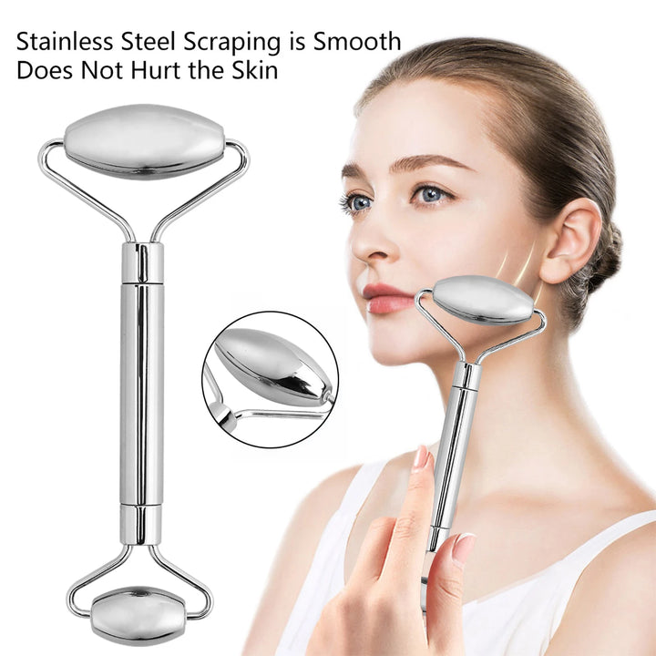 Stainless Steel Gua Sha Facial Jade Roller Set