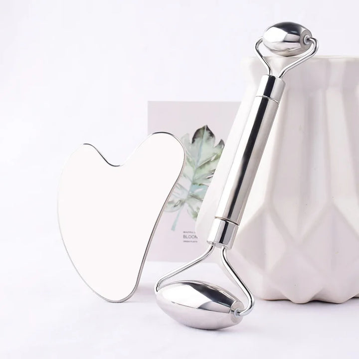 Stainless Steel Gua Sha Facial Jade Roller Set