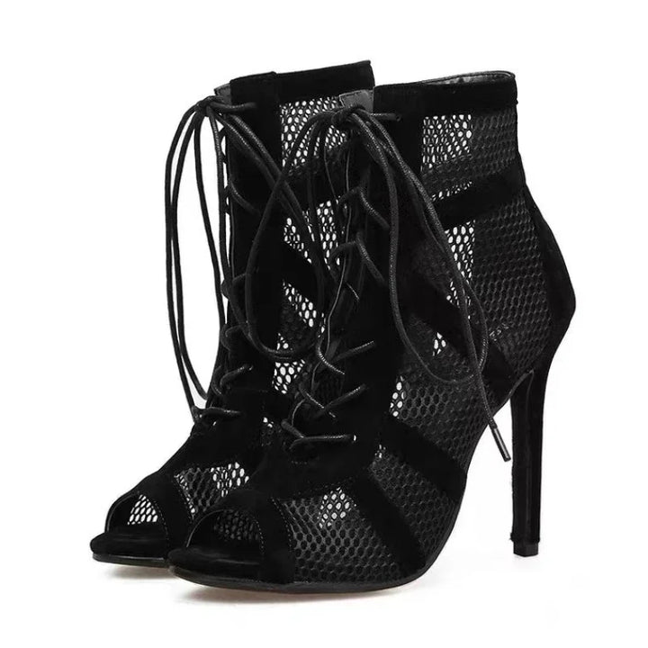 Sexy High Heels Hollow Mesh Sandals Women Cross-tied